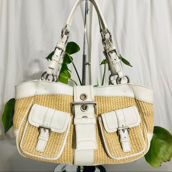 Prada Tan and White Satchel with Woven Design - Picture 1 of 16